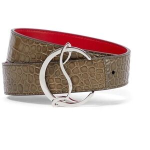 CHRISTIAN LOUBOUTIN Reversible Logo Croc-Embossed Leather Belt